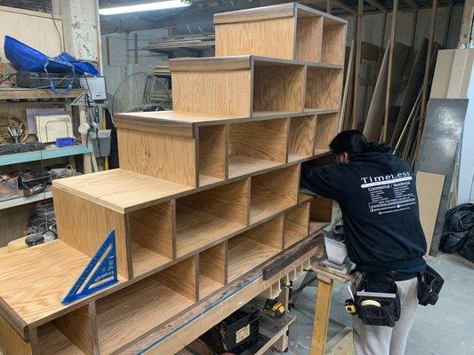 this is the 20 inch wide staircase that we made for the project with the curvy Book Case Loft Bed.