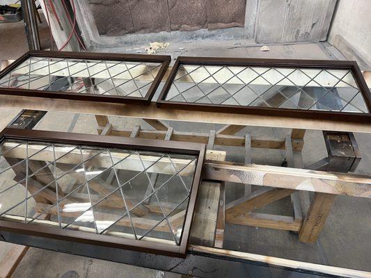 Leaded glass window restoration to match new window installation.