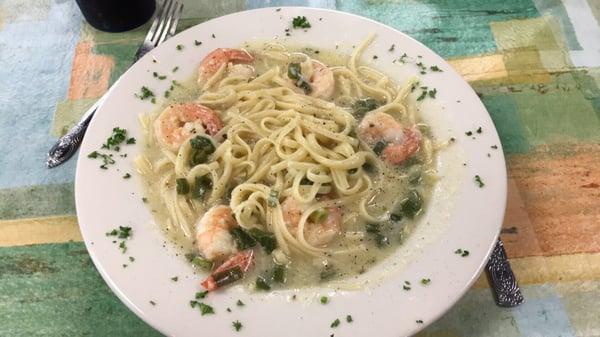 Shrimp Scampi over linguini