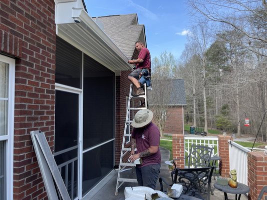 Gutter installation on a house in Mooresville NC