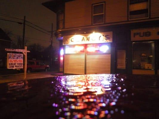 Clancy's at night.