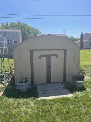 Painted shed after