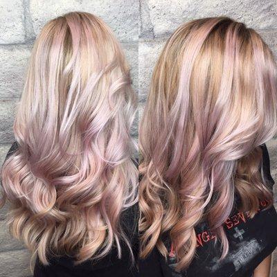 Blonding and amazing pink tone with long layered cut