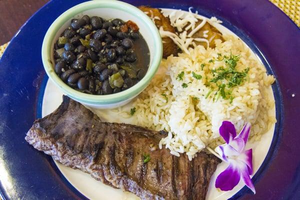 Steak with rice and beans