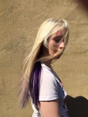 Blonde with purple under lay