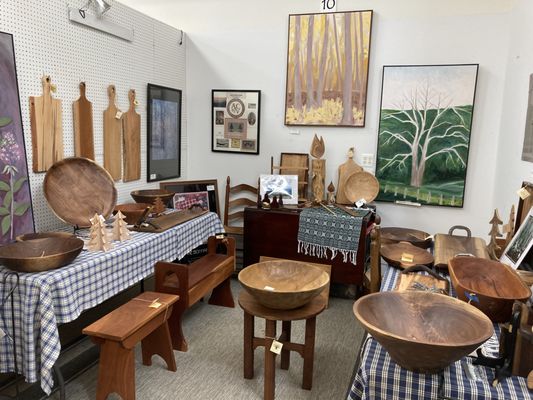 Just a small sampling of the the fantastic wood work available from Roger Mello. Tables, Stools, Bowls, Benches and More!!