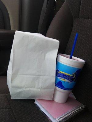 Trying to make it home but had to stop for a quick bite and a Strawberry Slush