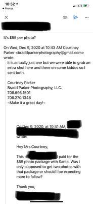 Email conversation with photographer's wife