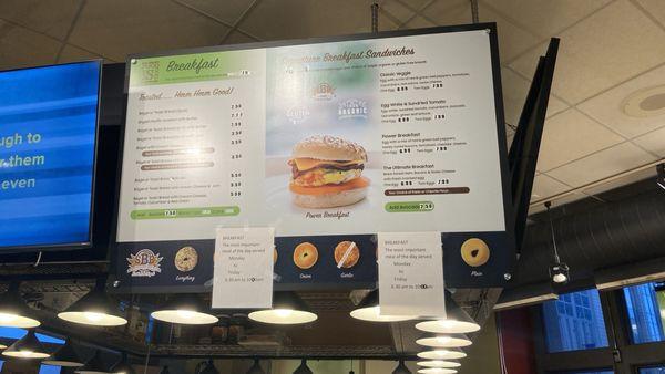 Breakfast sandwich menu