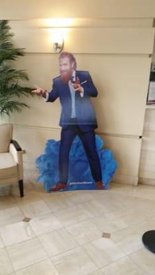 This is the cardboard cut out in the lobby, and on the key card it says "You deserve this."