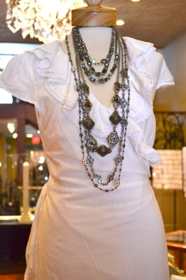 Necklaces from the Fall 2012 Concrete Jungle collection on display.