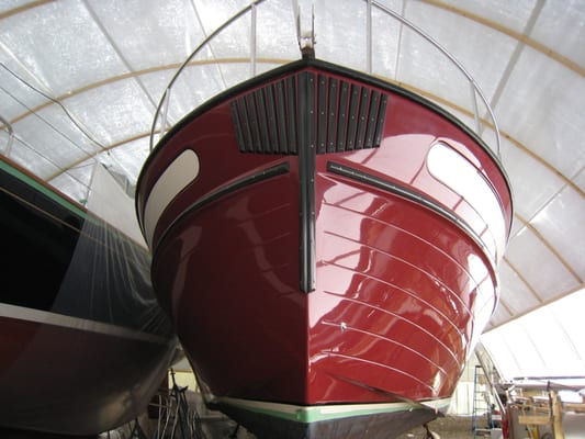 Wes restored the faded gelcoat on this Nordic Tug 37.