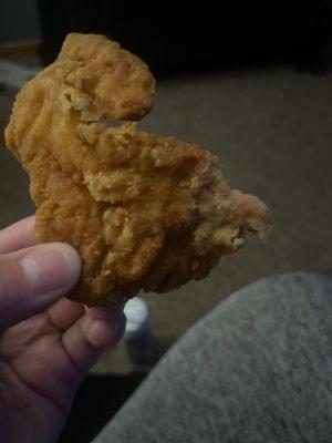 My "boneless wing" the weird looking corner was wet and cold