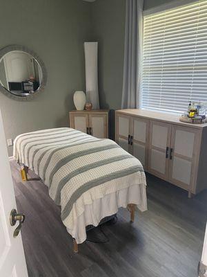 Professional massage therapy room awaiting clients