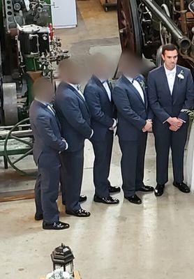 My groomsmen and I wearing a slate blue tux.