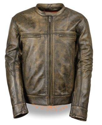 One of new light brown leather jackets that have matching chaps and vest