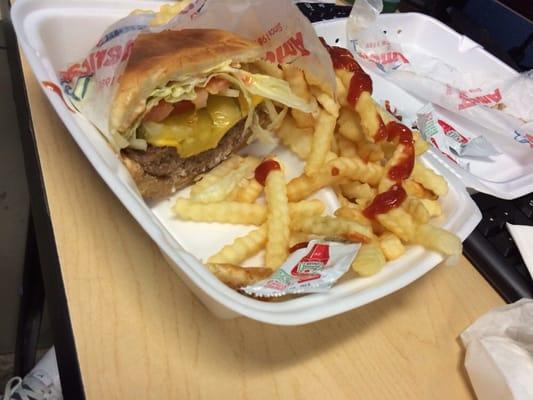 Cheese burger and fries drink combo