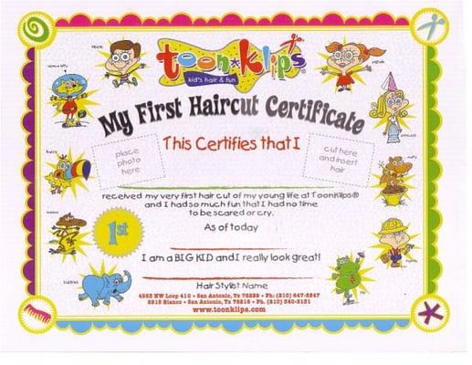 First Haircut Certificate