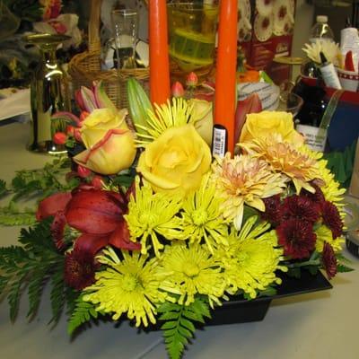 Table centerpieces prepared for the holidays.