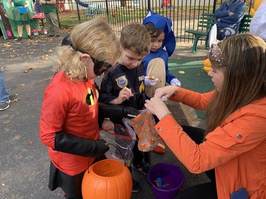 Our school believes in community and focuses on families and partnerships. Pictured here, students are in costumes for Halloween.