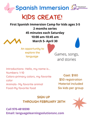 Saturdays Immersion Spanish Program for kids ages 3-5!