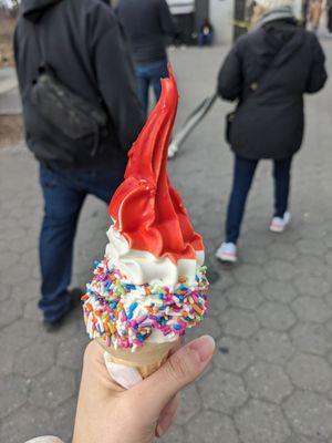 $12 cone. Never again. "Cherry Dip Rainbow Sprinkles"