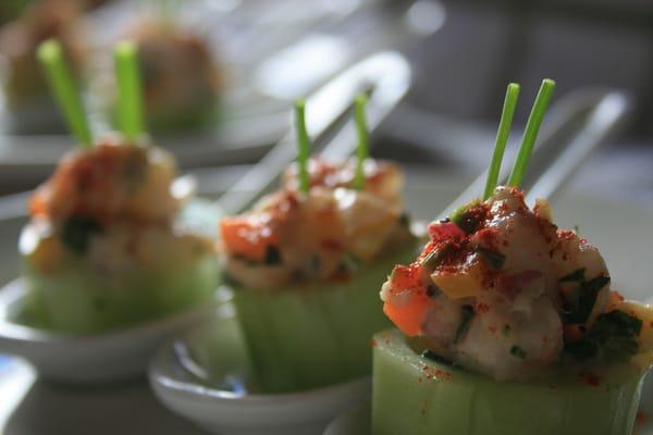 Snapper ceviche in cucumber cups