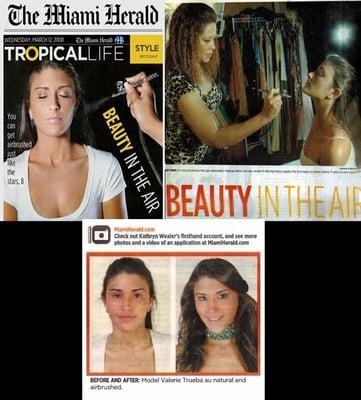 Alluring Faces Studio featured in the Miami Herald. Lisa Lee applying airbrush makeup in article