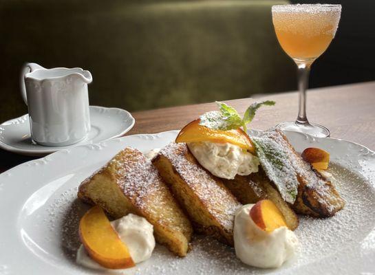 PEACHES & CREAM | custard brioche, fresh K&J Orchard peaches, chantilly, maple syrup Served during brunch (12-4 pm daily)!