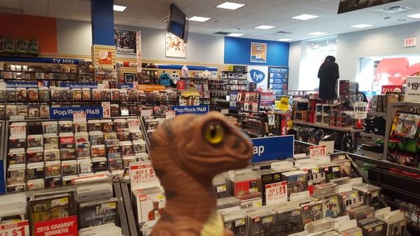 Bob the Raptor Says "This is a good place to get movies and music."