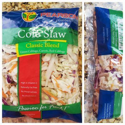 Buy Michigan & Pearson Foods Coleslaw Mix as I did. It's sold at Meijer where I shop.  7/26/2024