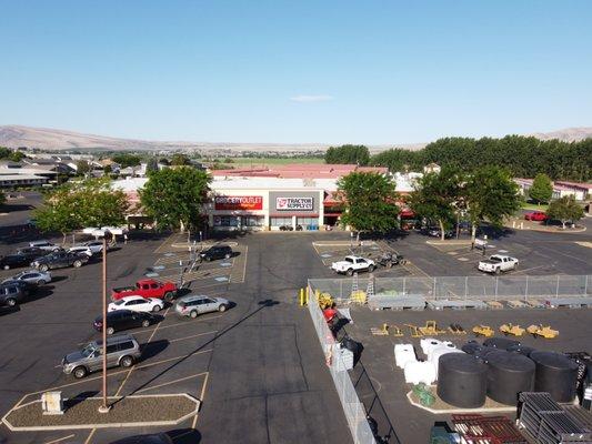 Aerial shot of the front of the store.