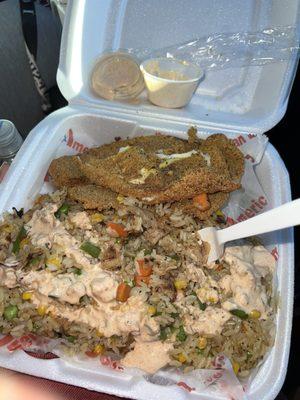 Fried talapia and chicken fried rice