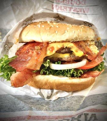 "Bacon-Beast Double Cheeseburger", great big tasty Burger, quite pricey like much of their food.