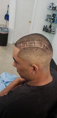 Mid bald fade with Versace design