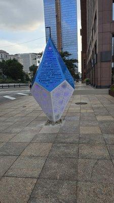 ROSARIO S. CASSATA AND CAROLYN BY THE CLEVELAND CRYSTAL AT THE WEST MALL IN DOWNTOWN CLEVELAND OHIO.