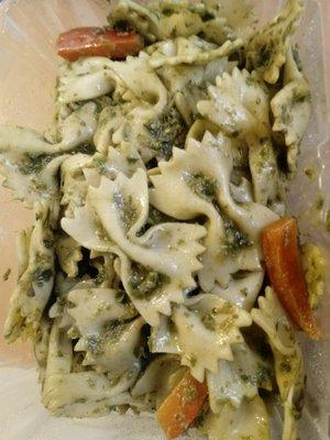 Bowtie pasta, green peppers, fresh pesto sauce