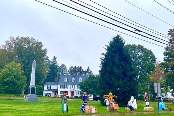 Halloween decorations on the town green in front of the church - oct 2021