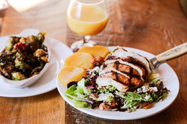 Beets & Greens Salad w/ Grilled Chicken, Side of Brussel Sprouts