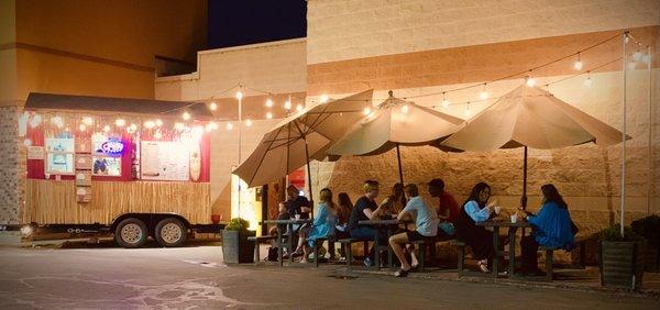 Beautiful relaxing nighttime lighting to enjoy a late night treat.