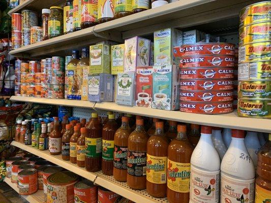 Nice selection of sauces, peppers, spices (not pictured), snacks, and seasonings!