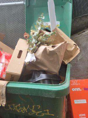 Recycling bin was stolen and now tenants use the yard waste bin, garbage bin for recycling. It's been like this my entire lease