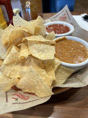 Chips and salsa with queso.