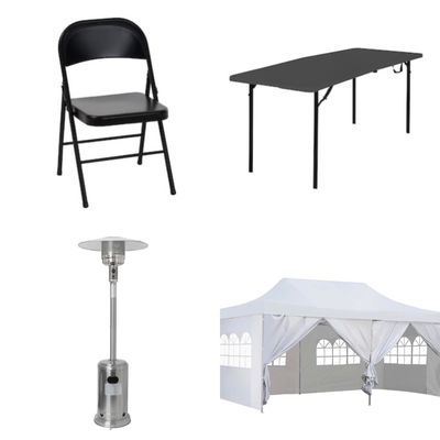 Outdoor heater/folding chairs/ table and tent rentals