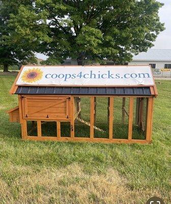 This is our 5' x 12' coop/run on Hwy 30 outside of Larwell, Indiana at a local nursery.