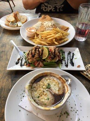 Crab stuffed Avacado, Duck Duck Goat Crepe, and French Onion soup. Looks scrumptious!!!