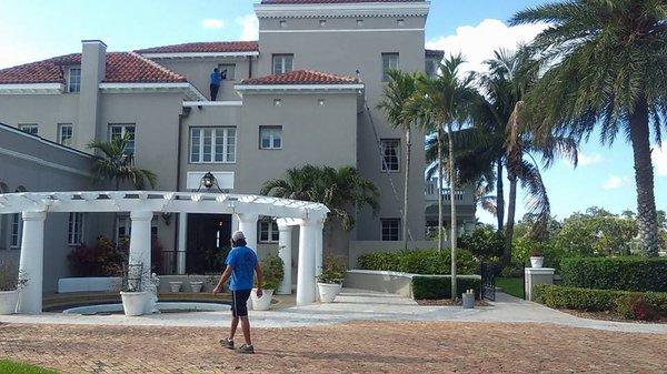 Historic home window washing.