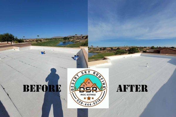 Roof coating after scraping, filling, patching, and primer on the cracks.