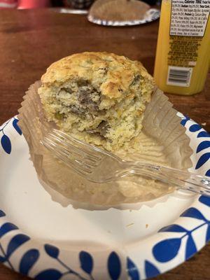 Cowboy Muffin: sausage, cheese and green chiles