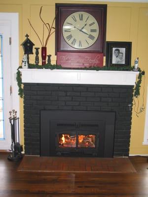 Wood Insert installed in a Tulsa existing Masonry Fireplace. This flush wood insert will heat up to 2,200 sq. ft.